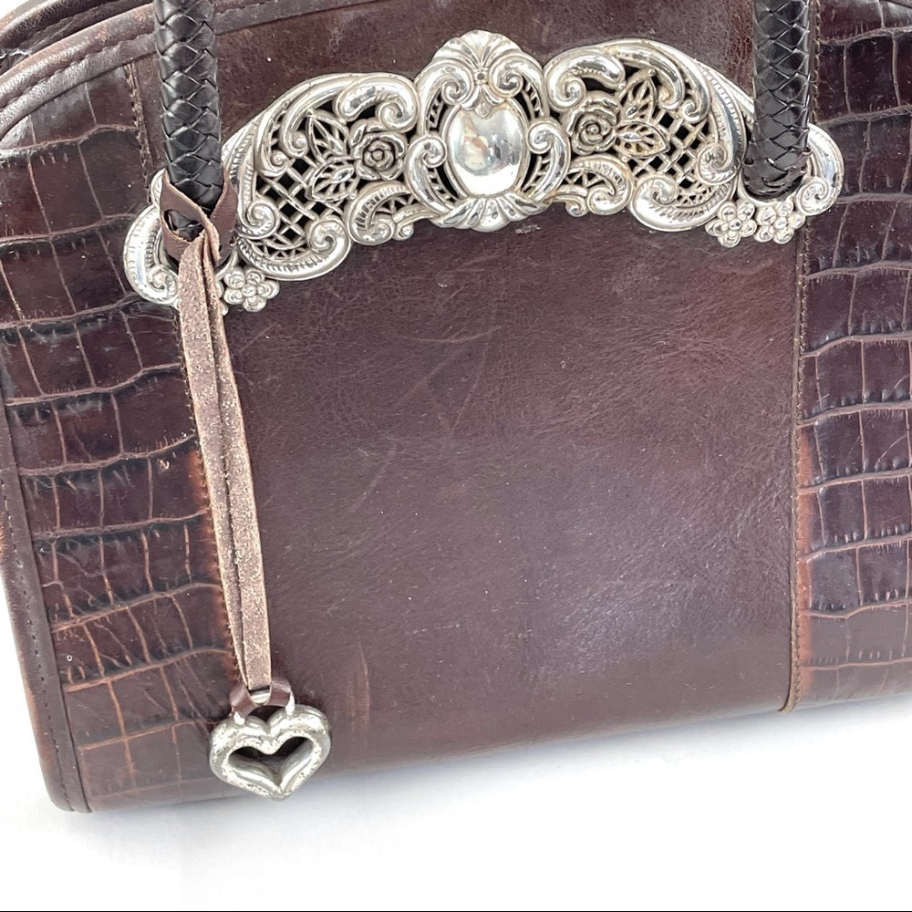 Brighton Brown Leather Croc Embossed Purse Silver hardware Zip Closure - Picture 3 of 12